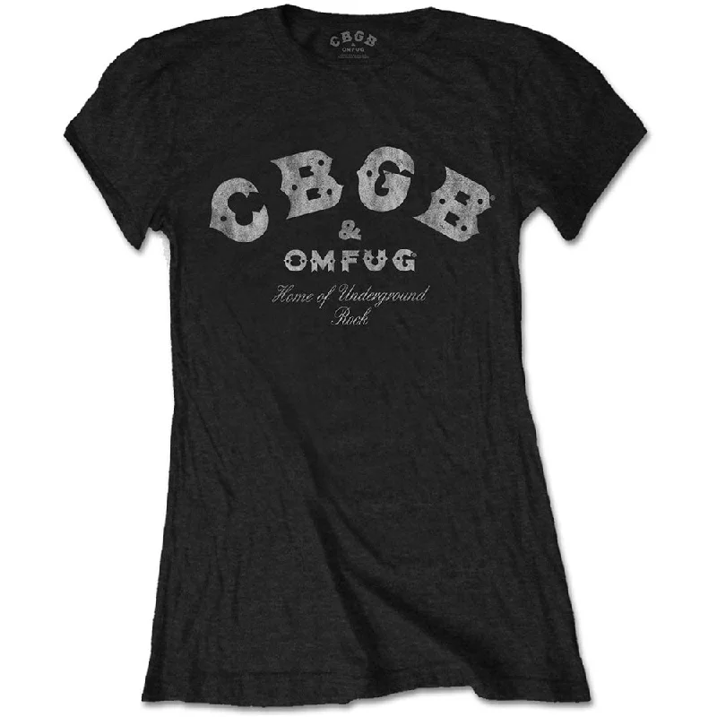 CBGB | Official Band Ladies T-Shirt | Classic Logo Denim Fabric Leather Fabric Suede Fabric