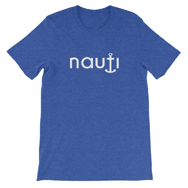 Woman's "NAUTI" Anchor Boyfriend's Soft Loose Cotton T-Shirt in Black, Mint, Blue and White with White Logo Notch Collar Peter Pan Collar Cowl Neck