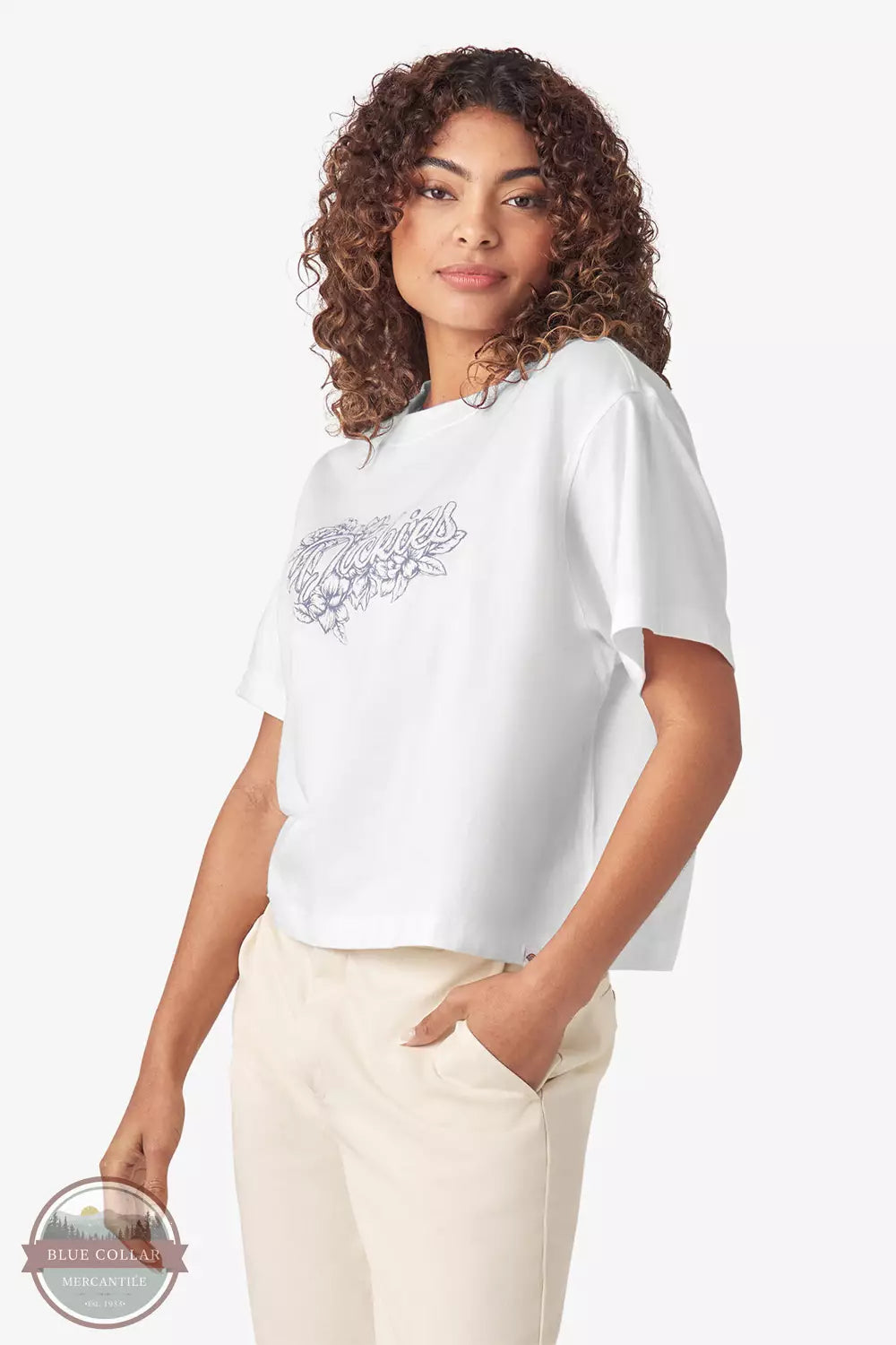 FS304WH Floral Graphic Boxy T-Shirt in White Terry Blend Velvet Blend Canvas Blend