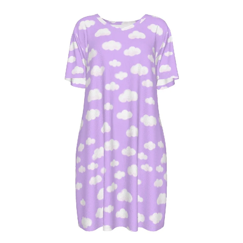 Dreamy Clouds Women's Cotton T-shirt Dress (Lilac) Graphic T-Shirt Round Neck Polyester Dreamy Clouds Women's Cotton T-shirt Dress (Lilac) Graphic T-Shirt Round Neck Polyester