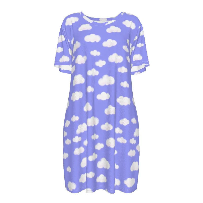 Dreamy Clouds Women's Cotton T-shirt Dress (Periwinkle) Thin T-Shirt Open Front Quick Dry Dreamy Clouds Women's Cotton T-shirt Dress (Periwinkle) Thin T-Shirt Open Front Quick Dry