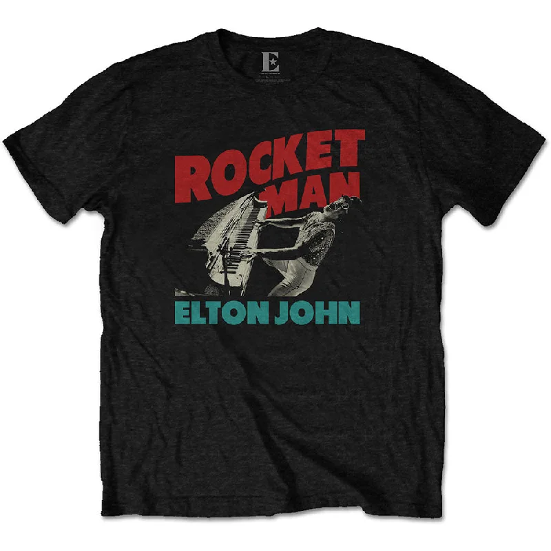 Elton John | Official Band T-Shirt | Rocketman Piano Ribbed T-Shirt High Neck Heavyweight