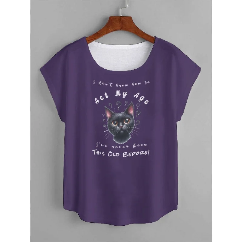 I Don't Know How to Act My Age Women's Black Cat T-Shirt Mesh Canvas Denim