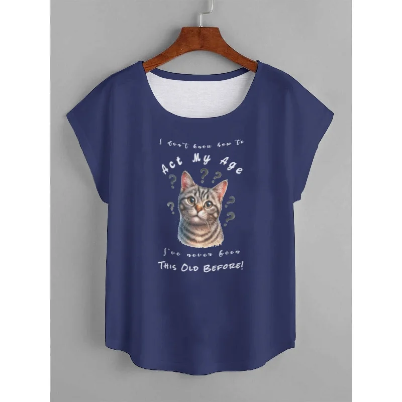 I Don't Know How to Act My Age Women's Tabby Cat T-shirt Mesh Blend Leather Blend Suede Blend