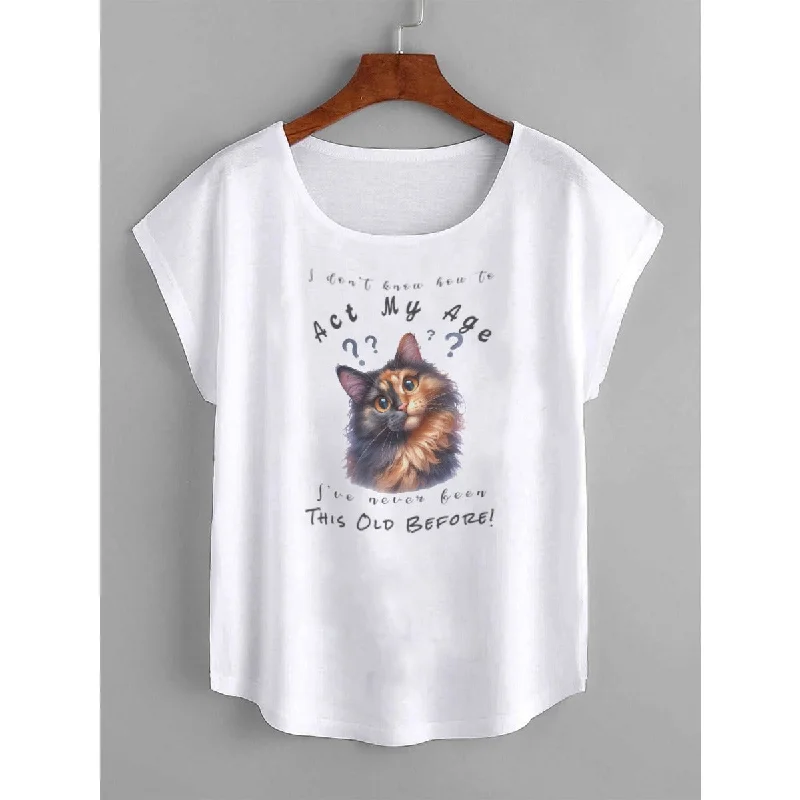 I Don't Know How to Act My Age Women's Tortie Cat T-shirt Casual Formal Business