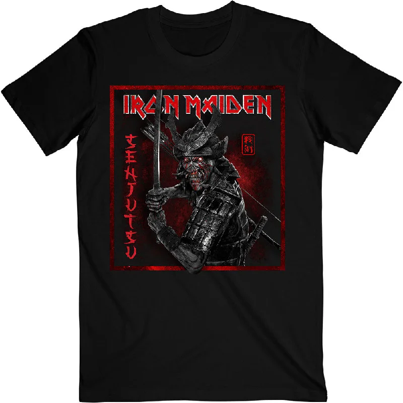 Iron Maiden | Official Band T-Shirt | Senjutsu Cover Distressed Red Casual Formal Business