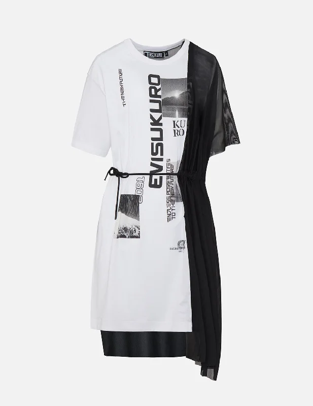 Mesh and Jersey Hybrid T-shirt Dress Striped Floral Plaid
