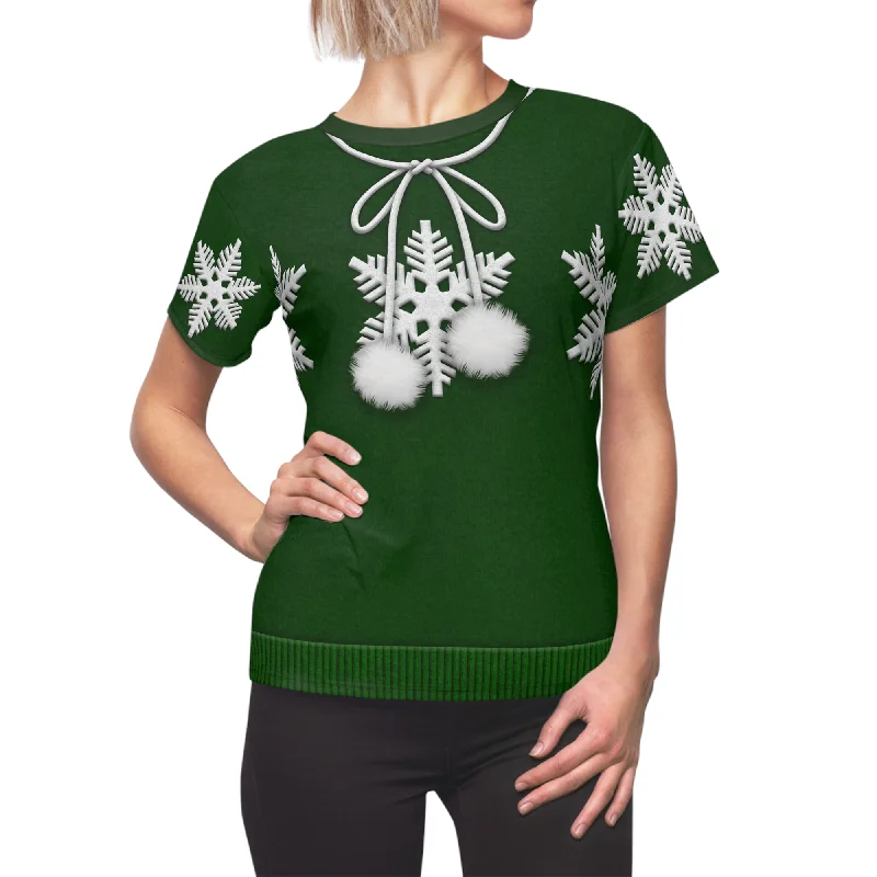 Minnie Snowflake Women's Shirt, Disney Christmas Costume Modern Casual Short Sleeve