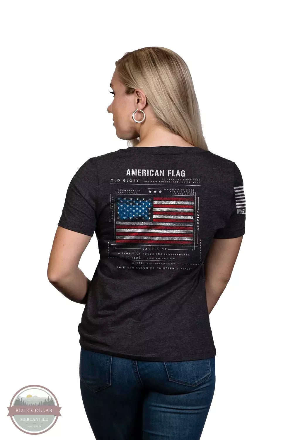 FLAGSCH-WRVN-HTHRDARKGREY American Flag Schematic T-Shirt Fleece Nylon Spandex