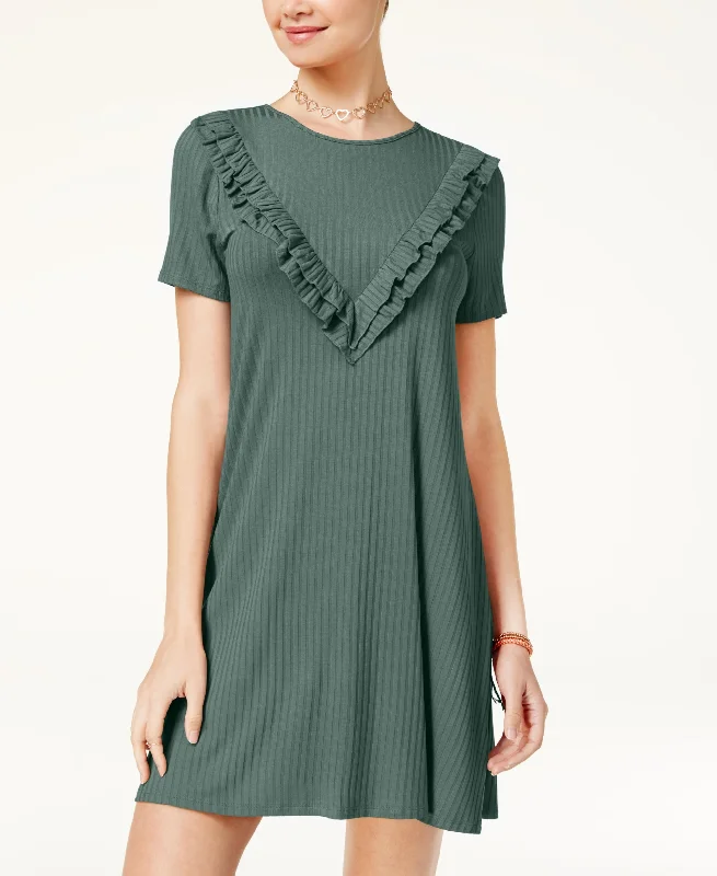 One Clothing Juniors Ribbed Ruffled T-Shirt Dress Mesh Blend Leather Blend Suede Blend One Clothing Juniors Ribbed Ruffled T-Shirt Dress Mesh Blend Leather Blend Suede Blend