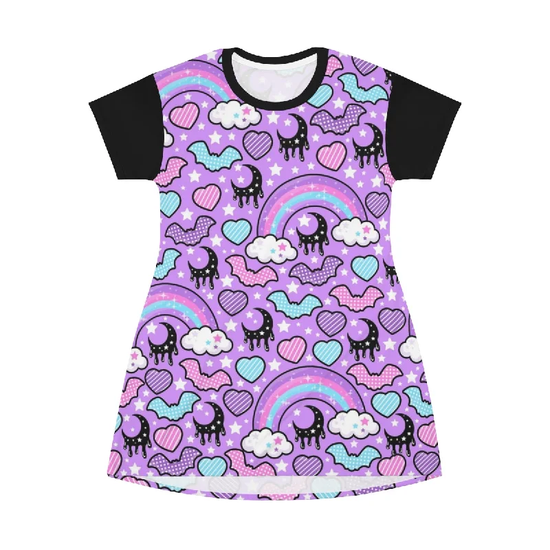 Rainbow Spooky Bats Purple All Over Print T-Shirt Mini Dress Mesh Blend Leather Blend Suede Blend Rainbow Spooky Bats Purple All Over Print T-Shirt Mini Dress Mesh Blend Leather Blend Suede Blend