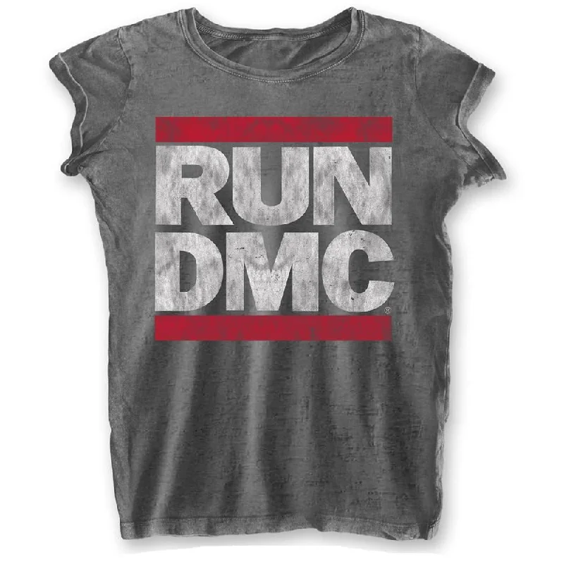 Run DMC Ladies T-Shirt: DMC Logo (Burn Out) Fleece Nylon Spandex