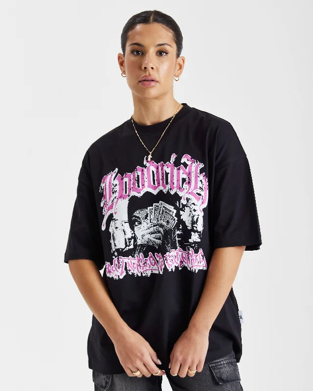 Sketch Money Oversized T-Shirt - Black/White/Pink Jersey Fabric Tulle Fabric Batik Fabric