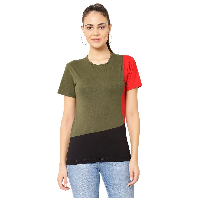 Vimal Jonney Green Color T-shirt For Women Solid Color Striped Floral