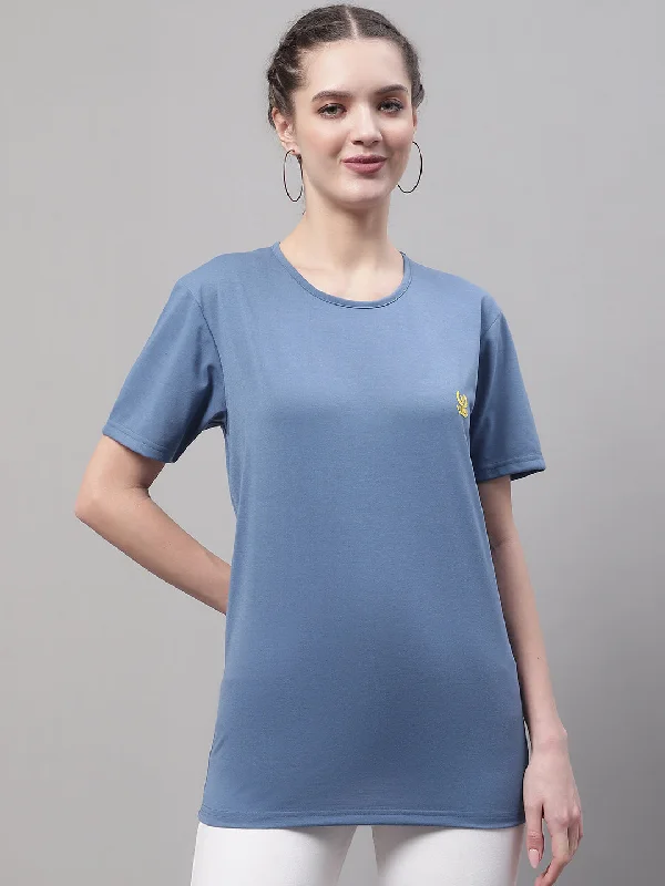 Vimal Jonney Round Neck Cotton Solid Dark Grey T-Shirt for Women Iron Safe Non-Iron Wrinkle Free