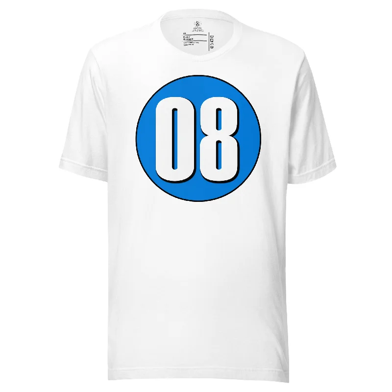 Unisex t-shirt: White on Blue 08 Basic T-Shirt Crew Neck Short Sleeve