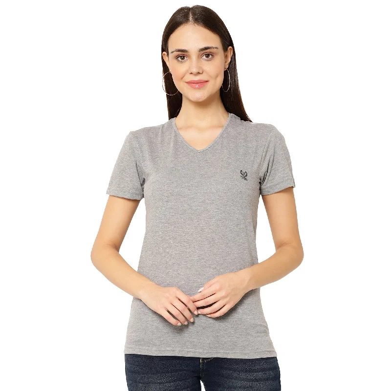 Vimal Jonney Silver Color T-shirt For Women Welt Pockets Slit Pockets