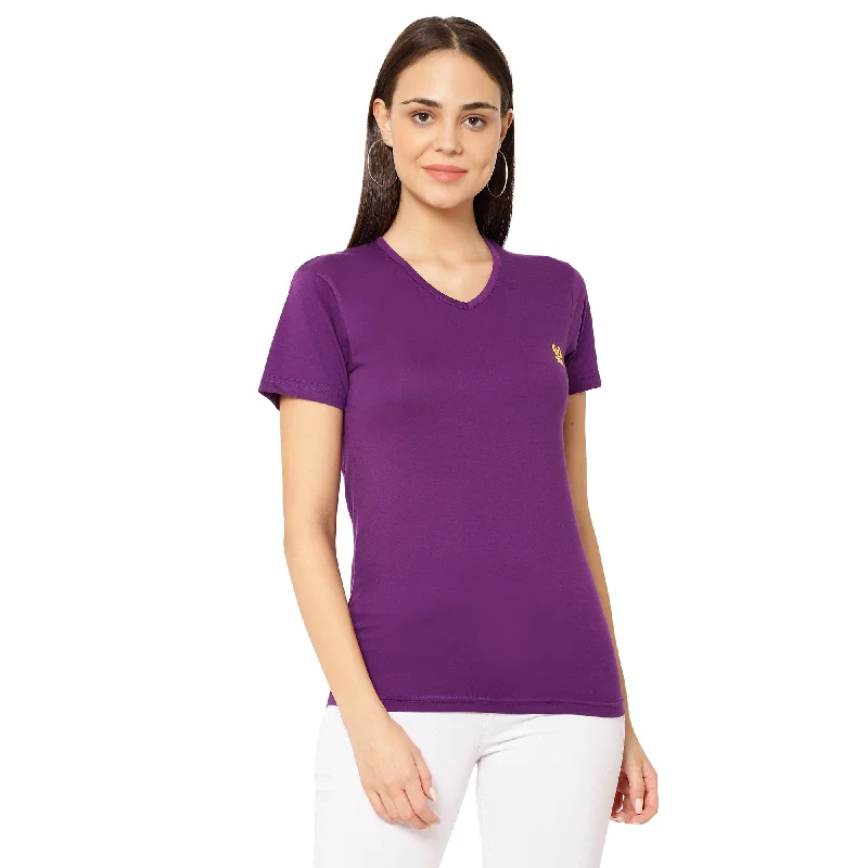 Vimal Jonney Purple Color T-shirt For Women Houndstooth Herringbone Solid