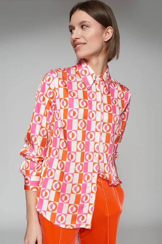 Vilagallo 31747 Geometrico Rosa Naranja Shirt Elegant High-Low Short Shirt