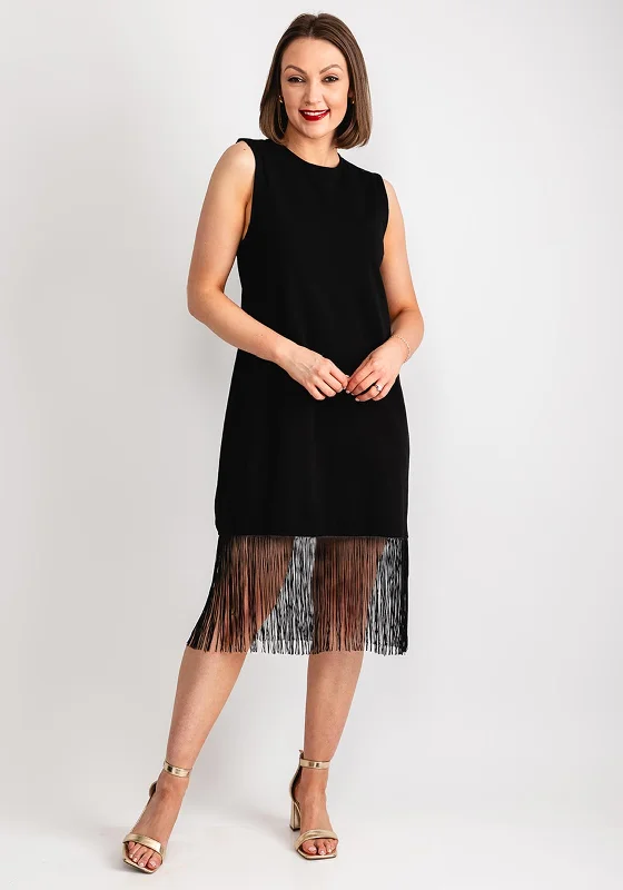 Vila Macia Fringe Trim T-Shirt Dress, Black Front Pockets Side Pockets Patch Pockets Vila Macia Fringe Trim T-Shirt Dress, Black Front Pockets Side Pockets Patch Pockets