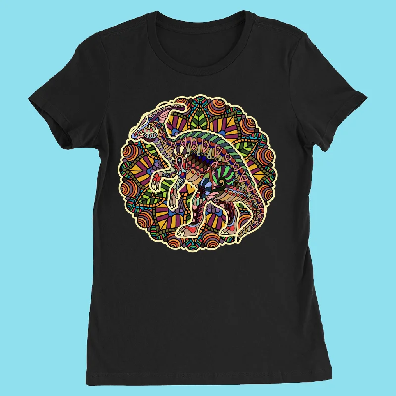 Women Hadrosaur Mandala T-Shirt Front Pockets Side Pockets Patch Pockets