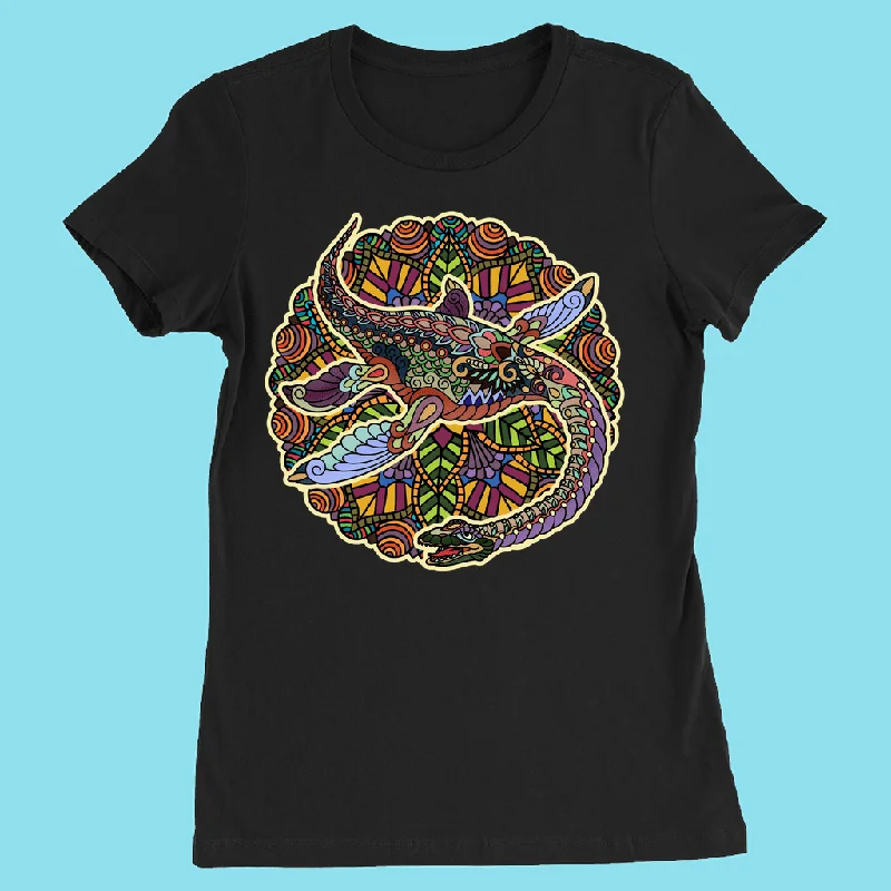 Women Plesiosaurus Mandala T-Shirt Ribbed Striped Patterned