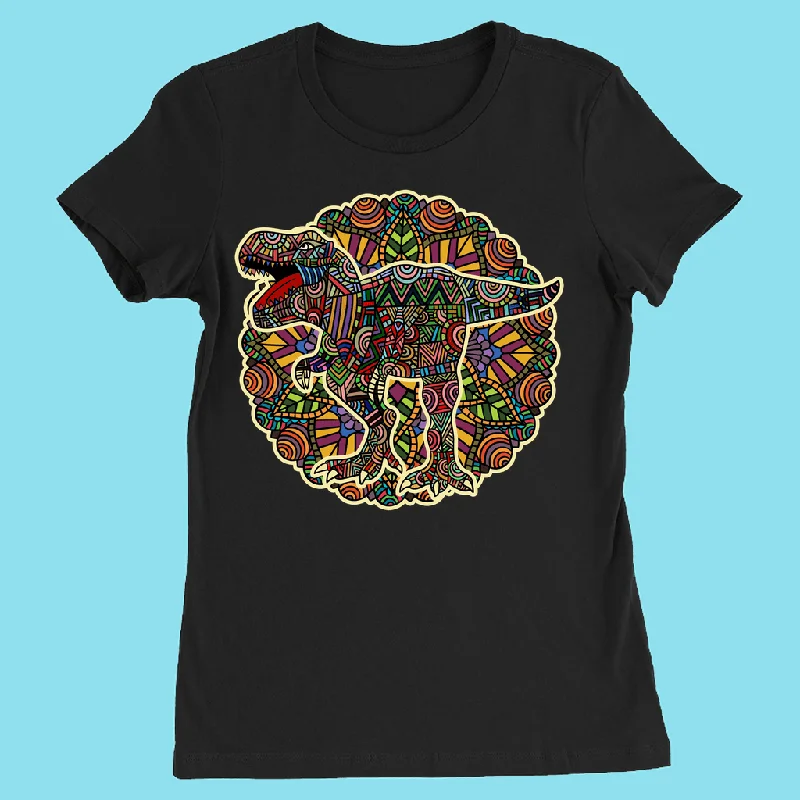 Women T-Rex Mandala T-Shirt Zippered Front Buttoned Front Snap Front