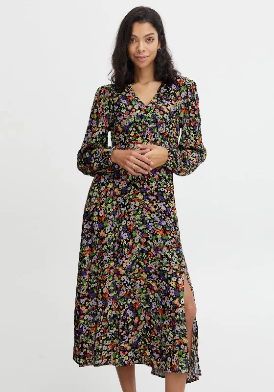 B.Young Bright Floral Print Maxi Dress, Multi Cozy Maxi Dress with Slit