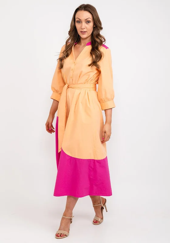 b.young Colour Block Tunic Maxi Dress, Orange & Fuchsia Elegant Wraparound Maxi Dress