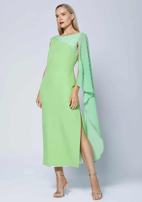 Caroline Kilkenny Pen Drape Sleeve Maxi Dress, Green Trendy V-Neck Maxi Dress