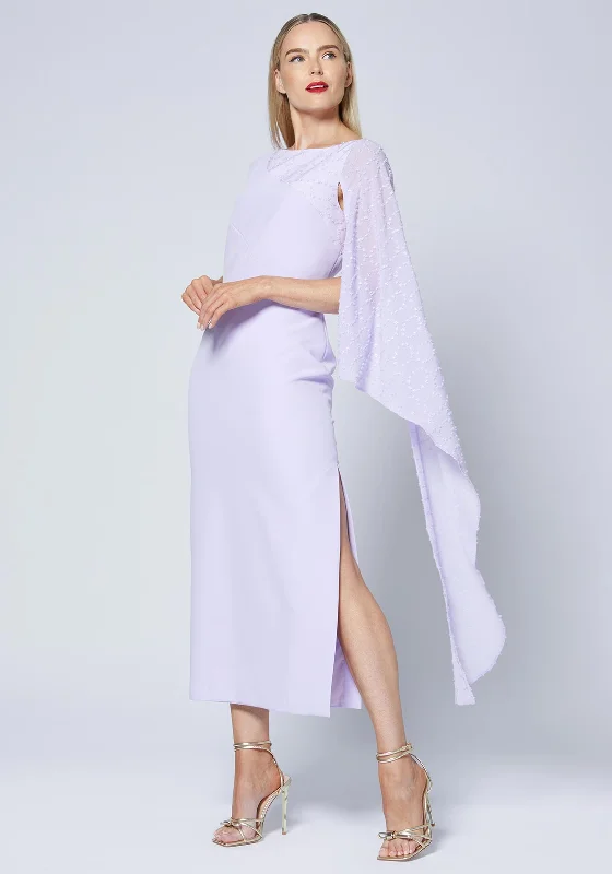 Caroline Kilkenny Pen Drape Sleeve Maxi Dress, Lilac Elegant Maxi Dress with Pockets