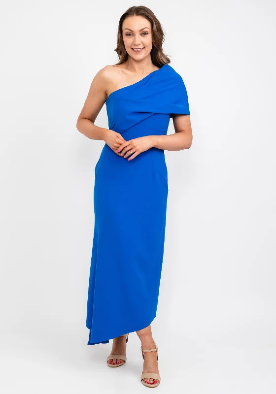 Caroline Kilkenny Vickie Drape Shoulder Maxi Dress, Blue Stylish Longline Maxi Dress