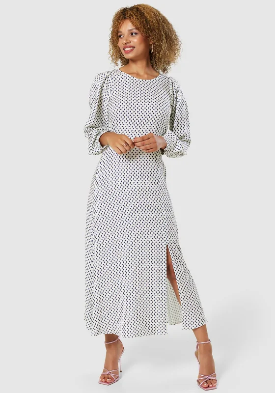 Closet London Printed A Line Maxi Dress, Ivory Fashionable Maxi Dress with Fringe