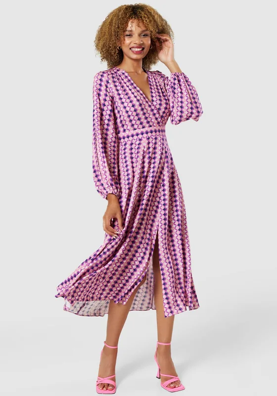 Closet London Circle Pattern A Line Maxi Dress, Pink Multi Trendy Fit-and-Flare Maxi Dress