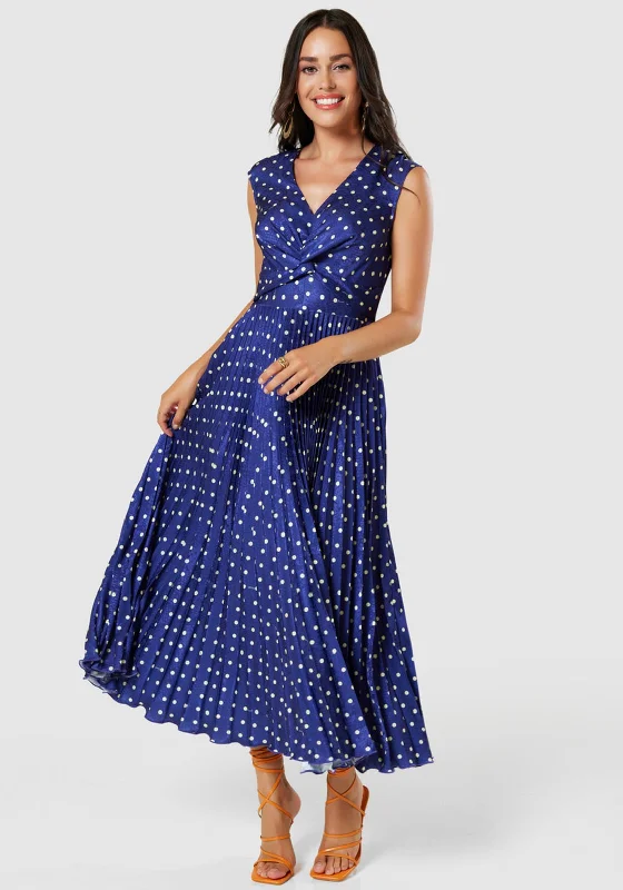 Closet London Dotty A Line Maxi Dress, Navy Chic Boho Print Maxi Dress