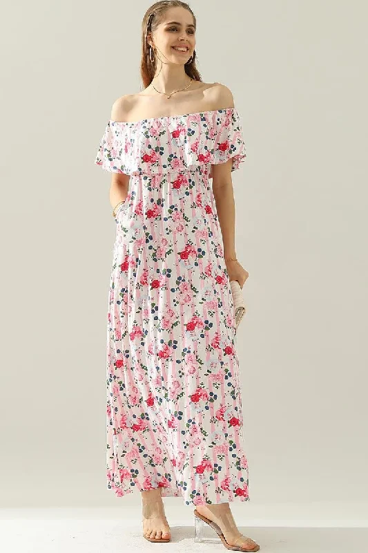 LAYERED OFF THE SHOULDER MAXI DRESS Stylish Empire Waist Maxi Dress