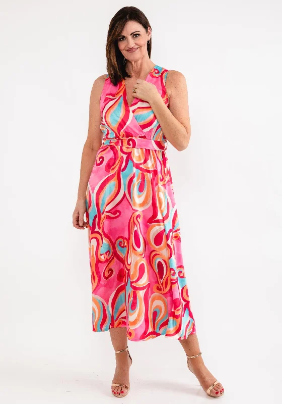 d.e.c.k. by Decollage One Size Swirl Maxi Dress, Pink Comfortable Casual Maxi Dress