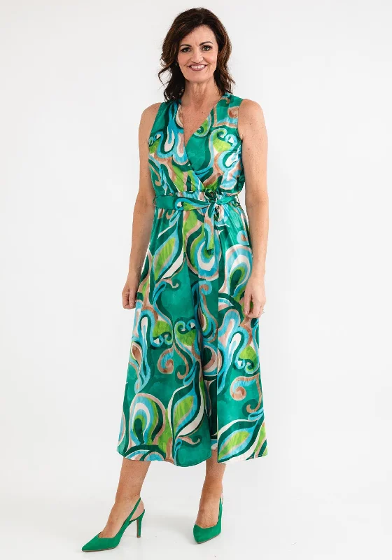 d.e.c.k. by Decollage One Size Swirl Maxi Dress, Green Comfortable Long-Sleeve Maxi Dress