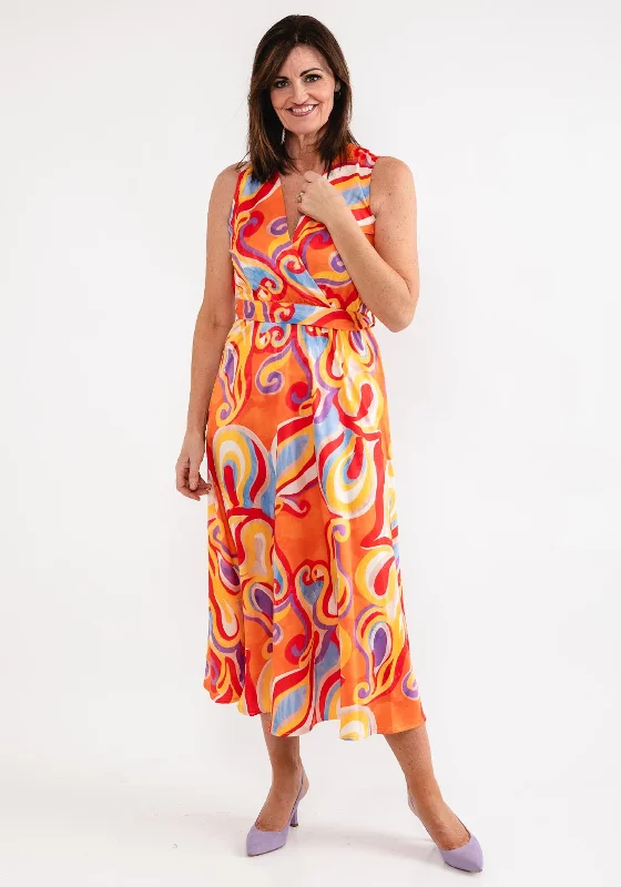 d.e.c.k. by Decollage One Size Swirl Maxi Dress, Orange Trendy V-Neck Maxi Dress