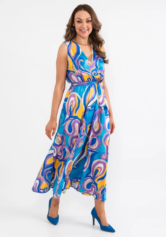 d.e.c.k. by Decollage One Size Swirl Maxi Dress, Blue Fashionable Sleeveless Maxi Dress