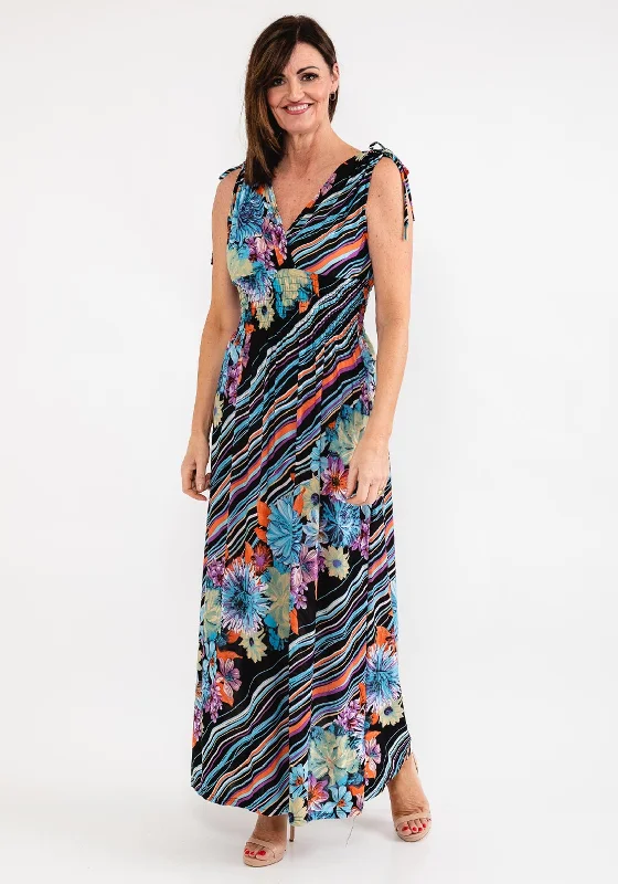 Seventy1 Stripe & Floral Maxi Dress, Black Multi Comfortable Satin Maxi Dress