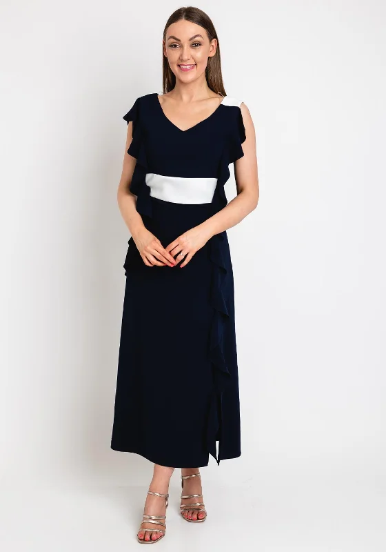 Ella Boo Ruffle Side Maxi Dress, Navy Comfortable Ruffle Hem Maxi Dress