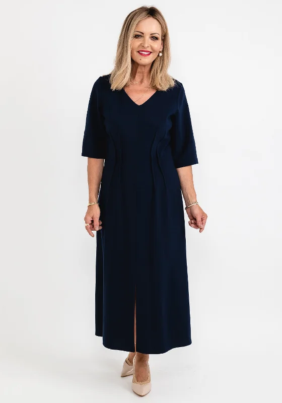 Ella Boo Seamed Ruching Maxi Dress, Navy Cozy Knit Maxi Dress