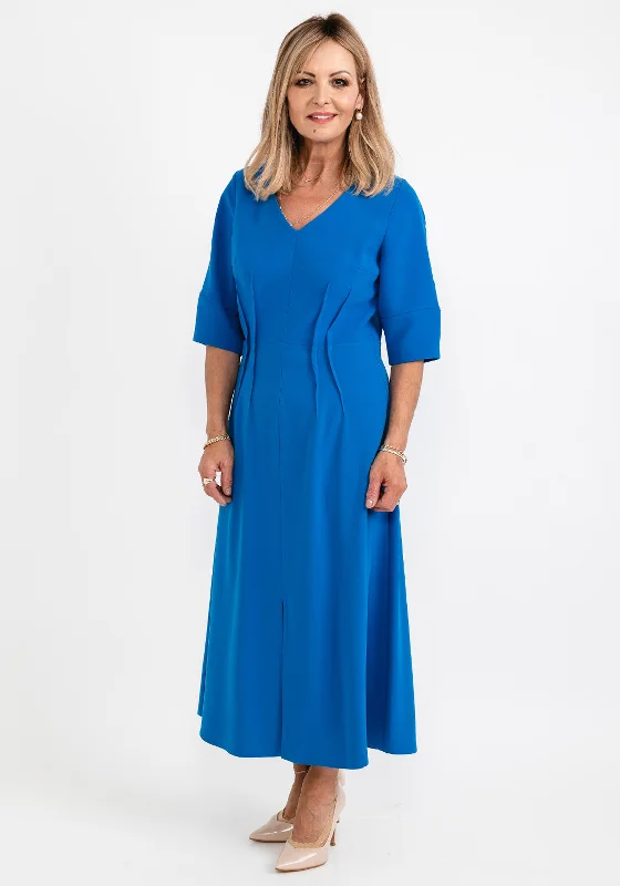 Ella Boo Seamed Ruching Maxi Dress, Blue Elegant Silk Maxi Dress