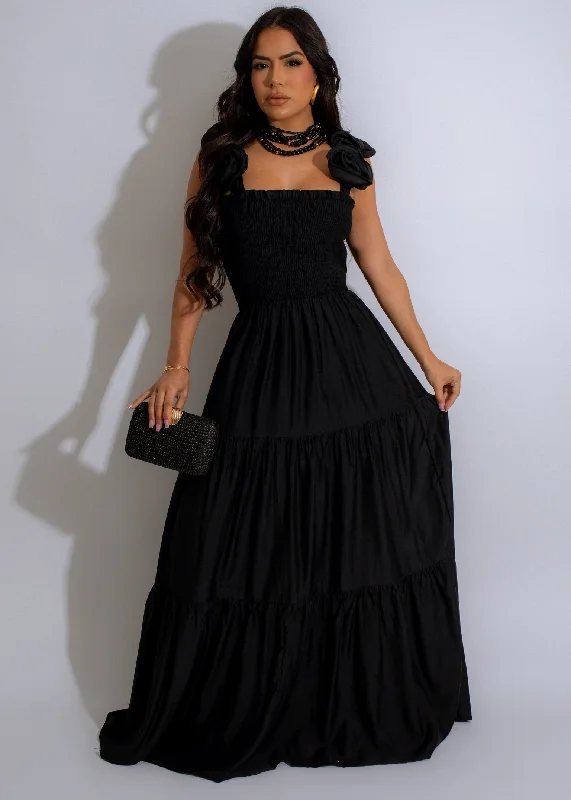 Enchanted Rose Maxi Dress Black Cozy Maxi Dress with Slit