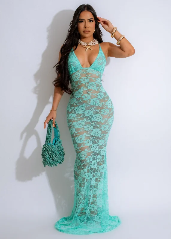 Ethereal Lace Enchantment Maxi Dress Green Stylish Button-Up Maxi Dress