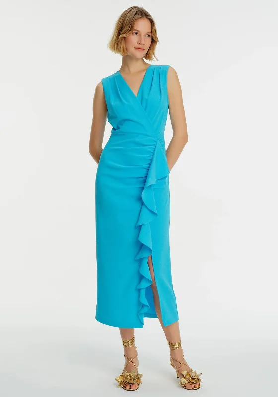 Exquise Ruffle Front Sleeveless Maxi Dress, Blue Cozy Cold-Shoulder Maxi Dress