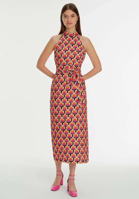 Exquise Halter Neck Print Maxi Dress, Multi Classic A-Line Maxi Dress