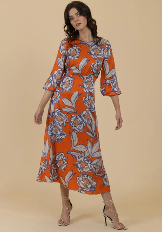 Fee G Floral Satin Maxi Dress, Orange Comfortable Cotton Maxi Dress