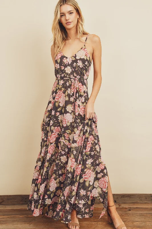 Floral Flared Maxi Dress Comfortable Fit-and-Flare Maxi Dress